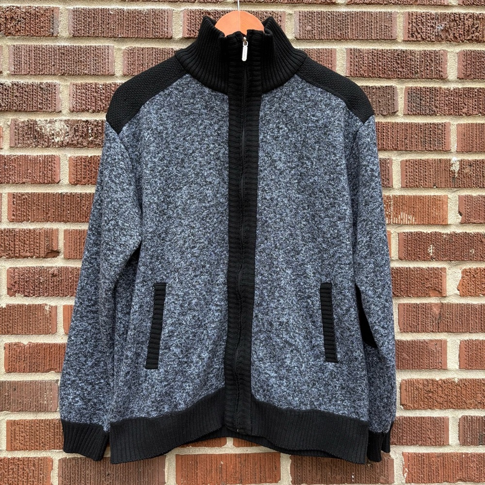 Yeokou men's XL full-zip Geay black textured sweater jacket Cardigan